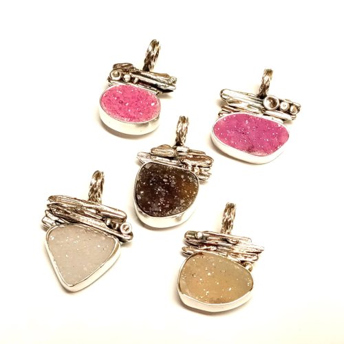 Judy Larson's Combine Druzy With Straw and Water Cast Components - , Wire Jewelry Design, Filing, Finishing, Butane Torch, Soldering, Solder, Design, Set the stones